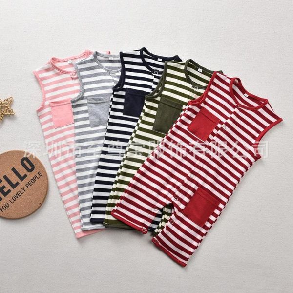 2020 baby kids striped open buckle rompers infant lovely girls summer cotton pocket design clothes wholesale, Blue 
2020 baby kids striped open buckle rompers infant lovely girls summer cotton pocket design clothes wholesale, Blue