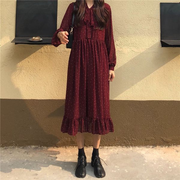 2020 casual loose dresses women korean long sleeve pleated dress elegant ladies polka dot chiffon dress vestidos robe femme, Black;gray
2020 casual loose dresses women korean long sleeve pleated dress elegant ladies polka dot chiffon dress vestidos robe femme, Black;gray