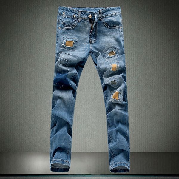 2019 autumn new men's casual fashion jeans men's slim washed feet jeans fashion patch light blue large size 28-33
2019 autumn new men's casual fashion jeans men's slim washed feet jeans fashion patch light blue large size 28-33