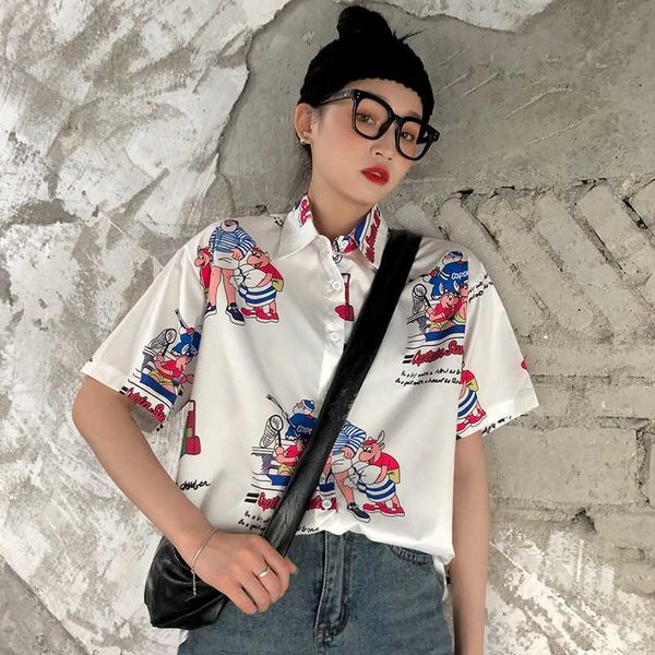 loose turn-down collar women's clothing summer vintage style blouses cartoon print shirts fashion brand ladies new hipster, White
loose turn-down collar women's clothing summer vintage style blouses cartoon print shirts fashion brand ladies new hipster, White