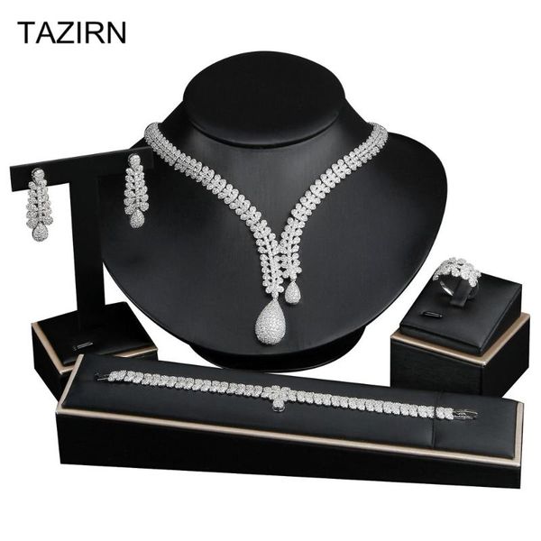 classic cubic zirconia dubai bridal jewelry sets crystal 4 pcs necklace bracelet earrings and rings jewelry gift sets for women, Silver
classic cubic zirconia dubai bridal jewelry sets crystal 4 pcs necklace bracelet earrings and rings jewelry gift sets for women, Silver