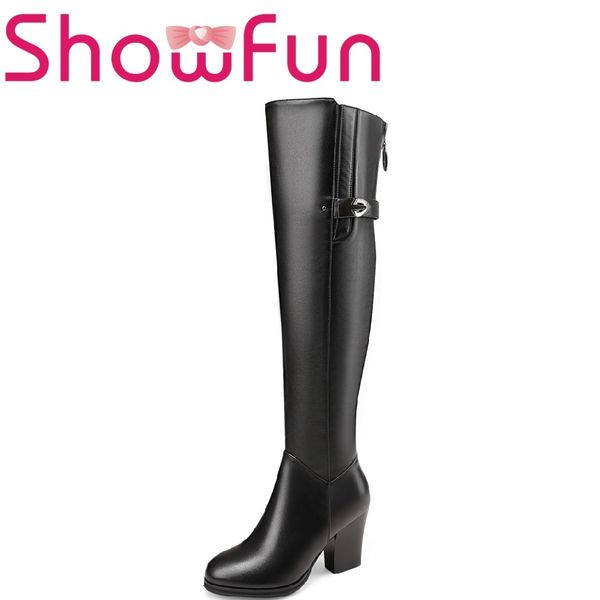 showfun genuine leather shoes woman winter solid over-the-knee pointed toe zipper short plush square heel boots, Black
showfun genuine leather shoes woman winter solid over-the-knee pointed toe zipper short plush square heel boots, Black