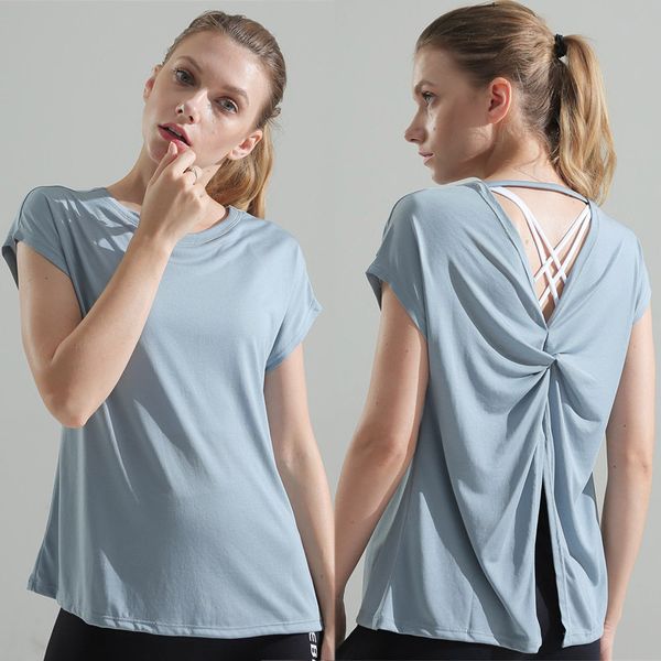 backless jogging fitness women's sports shirt t-shirt yoga running, Black;red