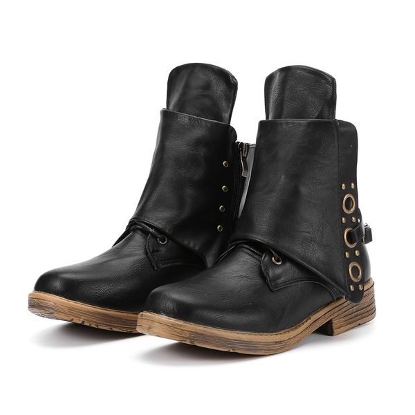 women leather buckle ankle boots heel boots large size side zipper casual shoes fashionable thick and thick retro new f108, Black
women leather buckle ankle boots heel boots large size side zipper casual shoes fashionable thick and thick retro new f108, Black