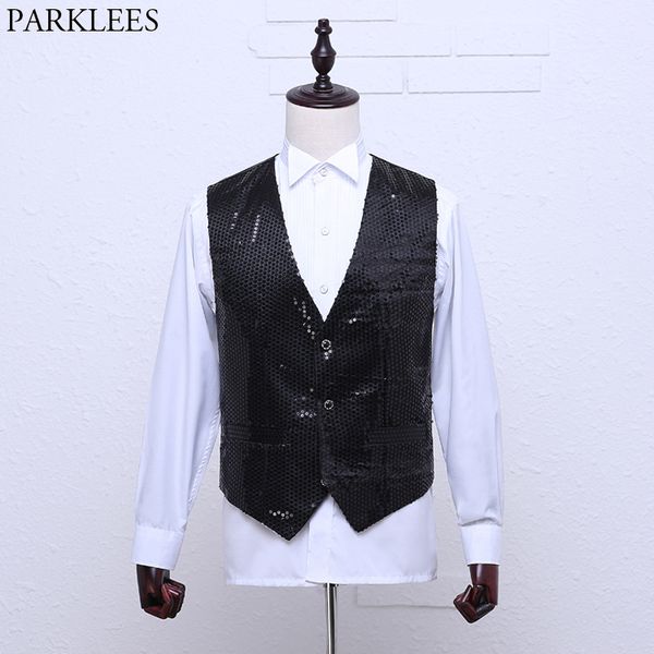 black sequin paillette waistcoat men slim fit v neck suit vest mens club party bar hippie vests disco dance stage prom costumes, Black;white
black sequin paillette waistcoat men slim fit v neck suit vest mens club party bar hippie vests disco dance stage prom costumes, Black;white