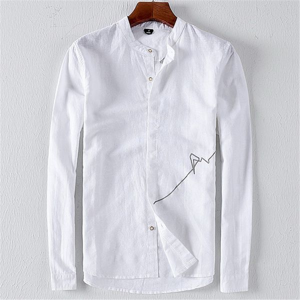 2019 autumn new pure linen men's casual slim embroidery stand collar long sleeve youth shirt 9036, White;black
2019 autumn new pure linen men's casual slim embroidery stand collar long sleeve youth shirt 9036, White;black