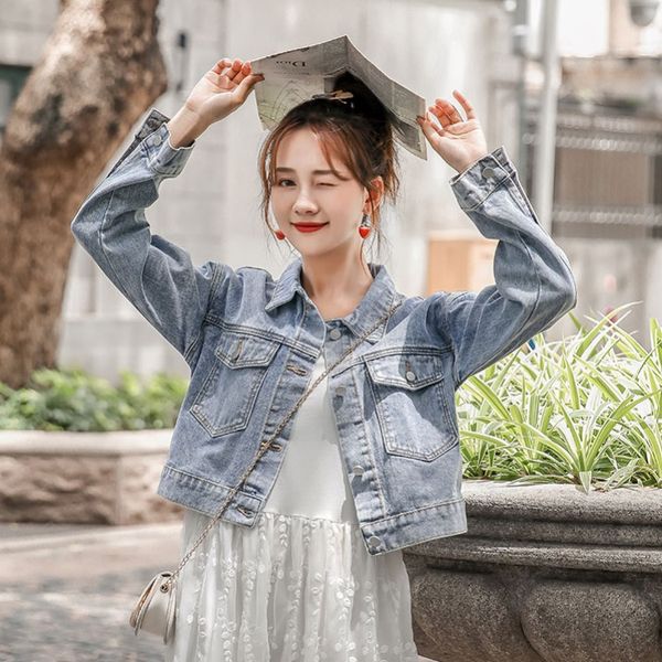 women's jackets 2021 korean version simple ins harbor style small fresh water wash white lapel short denim jacket, Black;brown
women's jackets 2021 korean version simple ins harbor style small fresh water wash white lapel short denim jacket, Black;brown