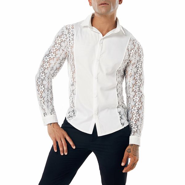 men's casual shirts fashion embroidery lace shirt men 2021 brand see through mens button dress club party event wedding, White;black
men's casual shirts fashion embroidery lace shirt men 2021 brand see through mens button dress club party event wedding, White;black