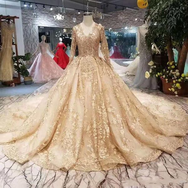 luxury gold long sleeve ball gown wedding dresses floral appliques sequins bridal gown arabic dubai robe de mariee, White
luxury gold long sleeve ball gown wedding dresses floral appliques sequins bridal gown arabic dubai robe de mariee, White