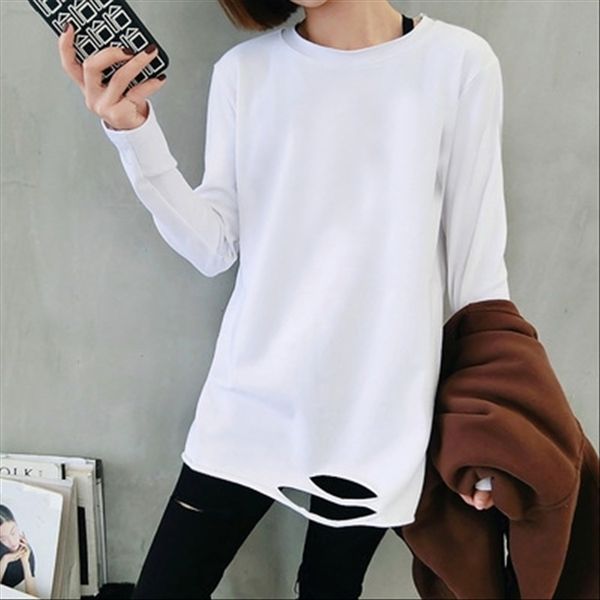 2020 medium-length white long-sleeved t- women's pure cotton with hole base t-shirt shirt women's 
2020 medium-length white long-sleeved t- women's pure cotton with hole base t-shirt shirt women's