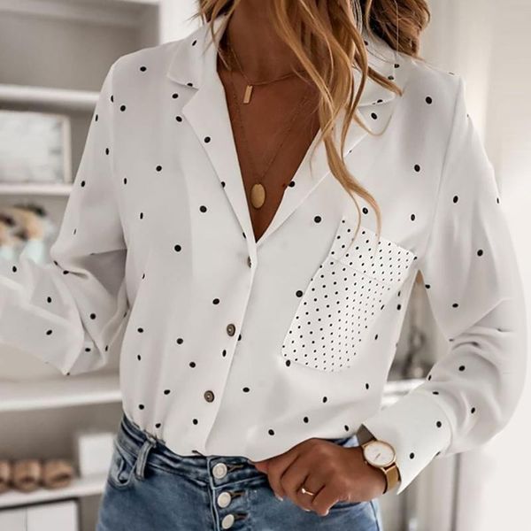 women fashion shirts casual dot print mujer button with pocket blouse summer korean chemise femme clothes roupas femininas, White
women fashion shirts casual dot print mujer button with pocket blouse summer korean chemise femme clothes roupas femininas, White
