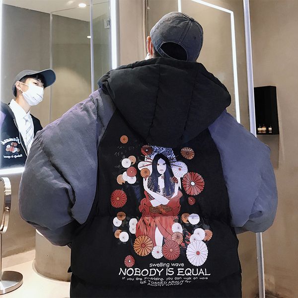 winter 2019 new men's korean version of the loose feelings printing stitching tooling cable-stayed student casual bread coat, Black
winter 2019 new men's korean version of the loose feelings printing stitching tooling cable-stayed student casual bread coat, Black