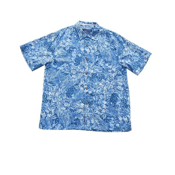 

blue floral 70% silk 30% polyester men short sleeve printed shirt vintage plus size fashion summer casual hawaii vacation, White;black