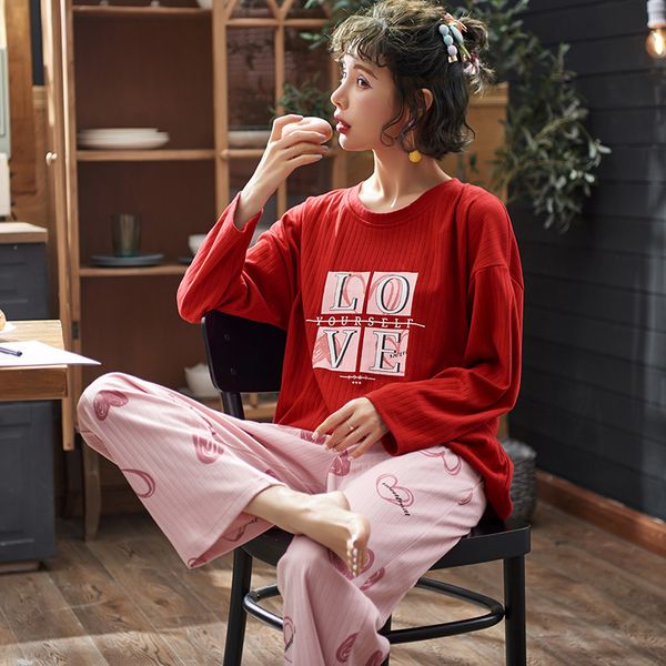 women clothes for autumn pajamas set o-neck -xxxxl sleepwear lovely pijamas mujer long sleeve cotton pyjamas female, Black;red
women clothes for autumn pajamas set o-neck -xxxxl sleepwear lovely pijamas mujer long sleeve cotton pyjamas female, Black;red