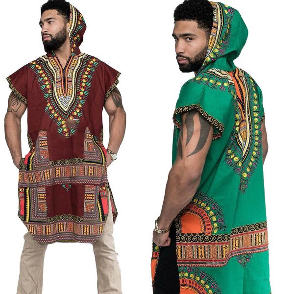 

mens hipster hip african boho crew neck sleeveless hooded elongated longline loose long sweatshirts hoodie, Black