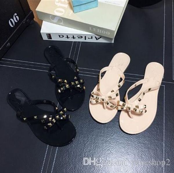 2018 woman summer sandals rivets big bowknot flip flops beach sandalias femininas flat jelly designer sandals, Black
2018 woman summer sandals rivets big bowknot flip flops beach sandalias femininas flat jelly designer sandals, Black