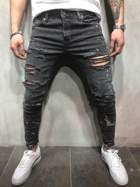 men's ankle length slim pleated jeans streetwear hole summer ripped pencil pants trousers casual denim skinny mens jeans, Blue
men's ankle length slim pleated jeans streetwear hole summer ripped pencil pants trousers casual denim skinny mens jeans, Blue