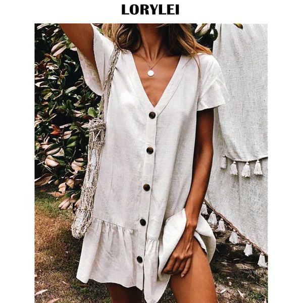 cover-ups 2021 v-neck short sleeve button front open summer beach dress white cotton tunic women beachwear swimsuit n744
cover-ups 2021 v-neck short sleeve button front open summer beach dress white cotton tunic women beachwear swimsuit n744