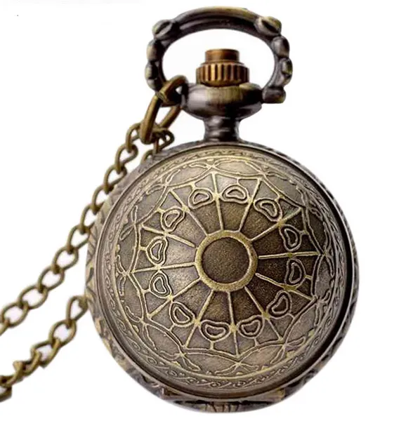 100pcs/lot Antique Web Ball Quartz Pocket Watch Necklace Pendant Gift Watch
