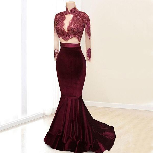 long sleeve mermaid prom dress 2020 high neck beads lace appliqued velvet 2 piece evening party gowns custom made formal occasion dress, Black
long sleeve mermaid prom dress 2020 high neck beads lace appliqued velvet 2 piece evening party gowns custom made formal occasion dress, Black