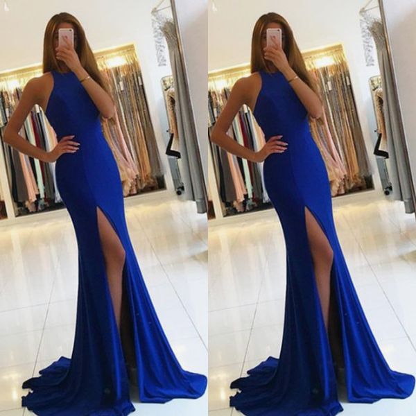 royal blue long side split mermaid prom dress halter neck open back evening dresses backless formal gowns, Black
royal blue long side split mermaid prom dress halter neck open back evening dresses backless formal gowns, Black