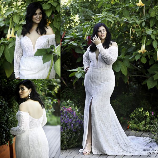 plus size front split mermaid 2020 wedding dresses lace appliqued off the shoulder long sleeve bridal gowns wedding dress vestido de novia, White
plus size front split mermaid 2020 wedding dresses lace appliqued off the shoulder long sleeve bridal gowns wedding dress vestido de novia, White