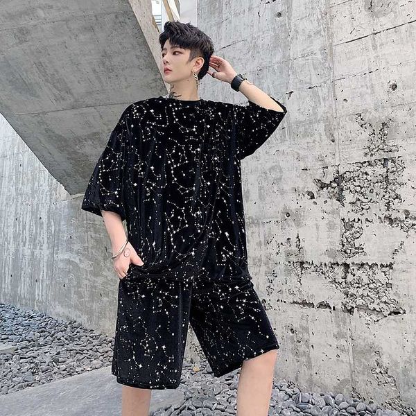 men 2 pieces sets tshirt+shorts male velour diamond shining loose casual streetwear hip hop t shirt shorts set summer tracksuit, Gray
men 2 pieces sets tshirt+shorts male velour diamond shining loose casual streetwear hip hop t shirt shorts set summer tracksuit, Gray