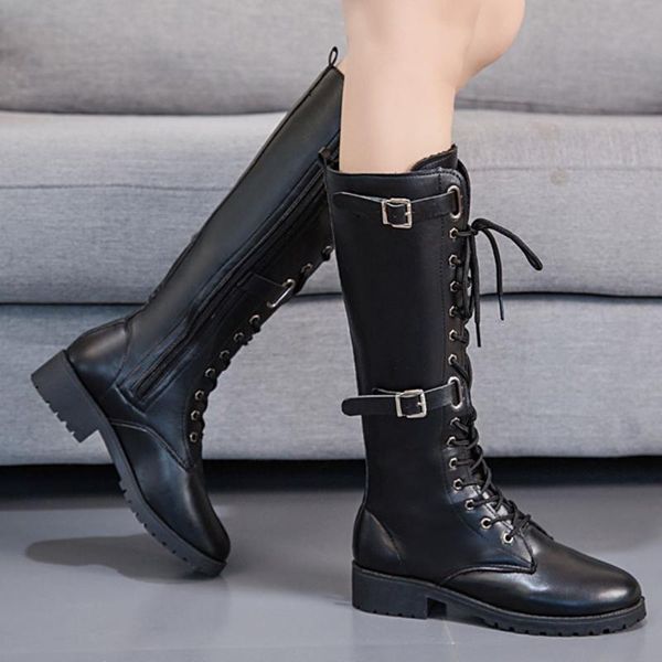 women motorcycle boots fashion lace up leather knee high boots female buckle punk long ladies squared heel knight booties, Black
women motorcycle boots fashion lace up leather knee high boots female buckle punk long ladies squared heel knight booties, Black