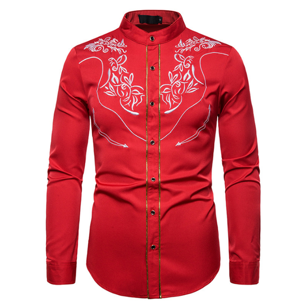 2019 men's fashion western denim shirt men's design embroidered slim long sleeve shirt wedding party casual men, White;black
2019 men's fashion western denim shirt men's design embroidered slim long sleeve shirt wedding party casual men, White;black