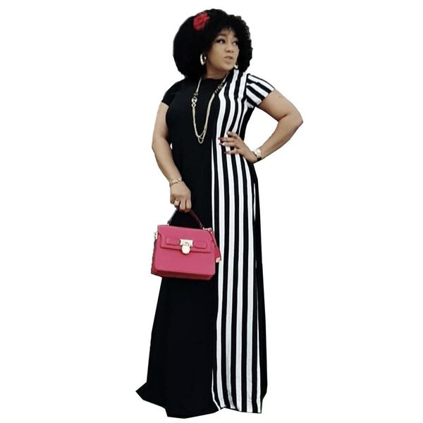 black white striped print plus size dress women round neck short sleeve loose long dress office lady african floor length, Black;gray
black white striped print plus size dress women round neck short sleeve loose long dress office lady african floor length, Black;gray
