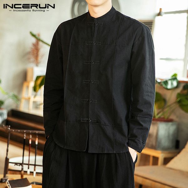 incerun vintage men shirt stand collar button up casual cotton camisa long sleeve solid chinese style shirts men streetwear 2019, White;black
incerun vintage men shirt stand collar button up casual cotton camisa long sleeve solid chinese style shirts men streetwear 2019, White;black