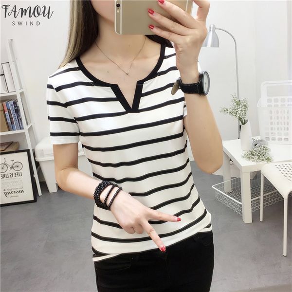 womens stripes t shirt v collar t shirts skinny half sleeve clothes women slim under wear tshirt casual for female, White
womens stripes t shirt v collar t shirts skinny half sleeve clothes women slim under wear tshirt casual for female, White