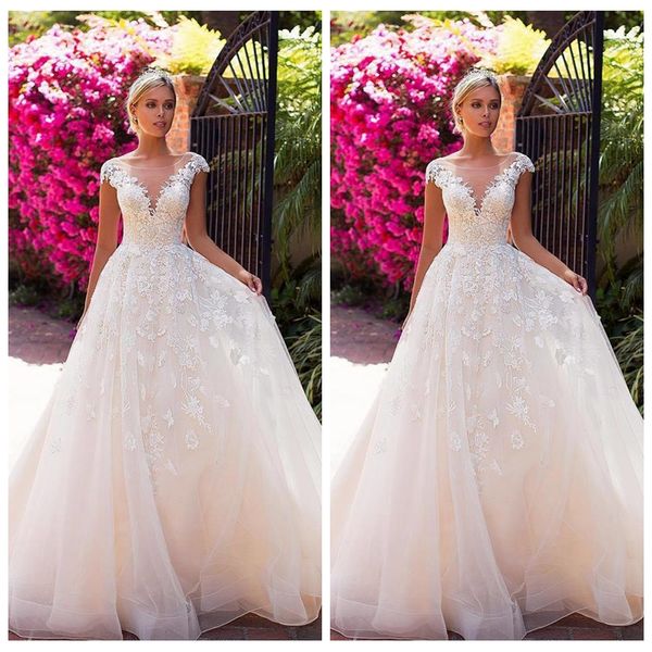 2019 scoop short sleeves lace appliques a-line wedding dresses modest custom online bridal gowns garden robe de mariee plus size, White
2019 scoop short sleeves lace appliques a-line wedding dresses modest custom online bridal gowns garden robe de mariee plus size, White