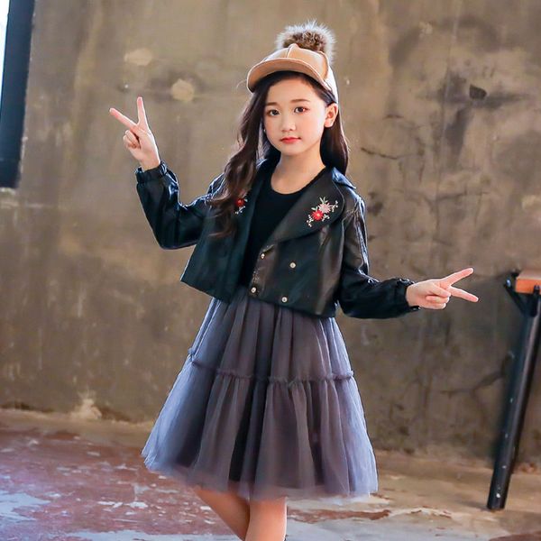 autumn children embroidery leather jackets girls outwear kids pu leather coats+dress 2pcs girls dress sets 3-12 girl clothes, White
autumn children embroidery leather jackets girls outwear kids pu leather coats+dress 2pcs girls dress sets 3-12 girl clothes, White