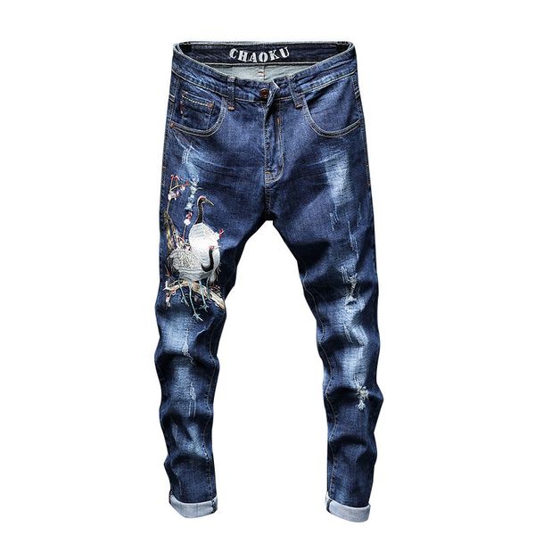 men's embroidered jeans pants straight stretch ripped denim trousers ripped jeans with embroidery washed blue
men's embroidered jeans pants straight stretch ripped denim trousers ripped jeans with embroidery washed blue