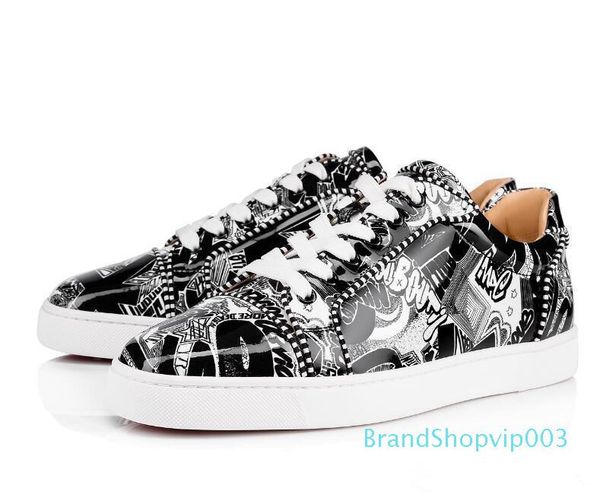 2019 new low-heeled leather new red bottom graffiti shoes men's fashion rivets sneakers famous brand with box wholesale, Black
2019 new low-heeled leather new red bottom graffiti shoes men's fashion rivets sneakers famous brand with box wholesale, Black