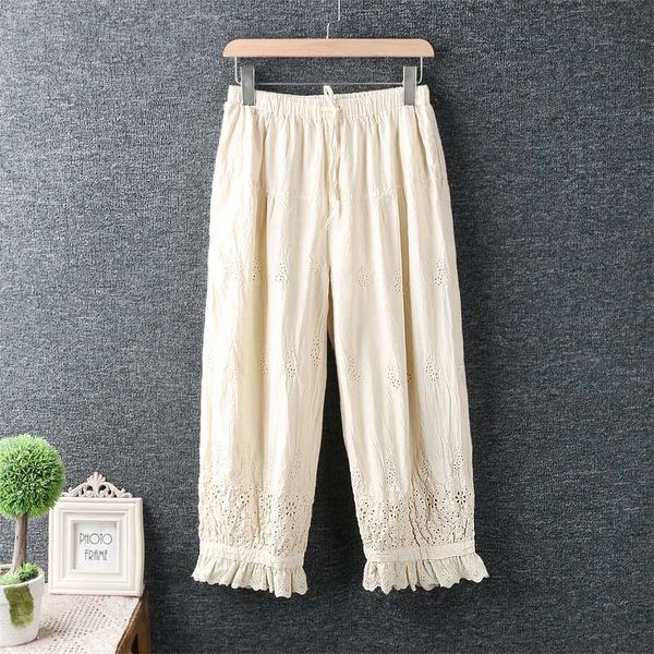 hollow embroidery cotton wide leg pants elastic waist loose casual dress, Black;white
hollow embroidery cotton wide leg pants elastic waist loose casual dress, Black;white