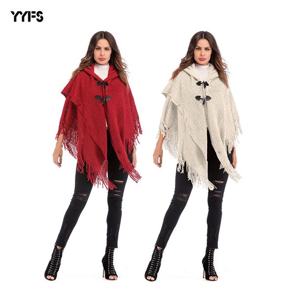 winter europe and the united states women's retro tassel double-breasted female hooded sweater bat sleeve cloak shawls, White
winter europe and the united states women's retro tassel double-breasted female hooded sweater bat sleeve cloak shawls, White