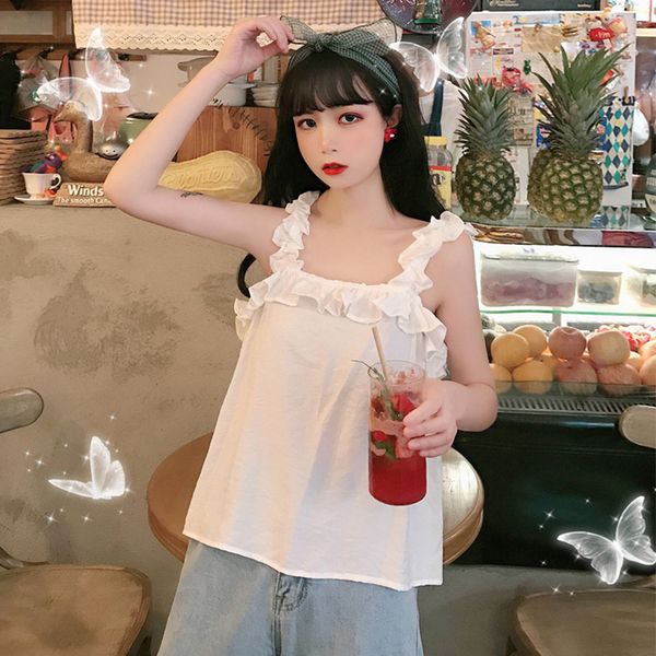 chiffon spaghetti strap sweet ruffles korean style fashion brand women's clothing temperament tanks camis summer new modis, White
chiffon spaghetti strap sweet ruffles korean style fashion brand women's clothing temperament tanks camis summer new modis, White
