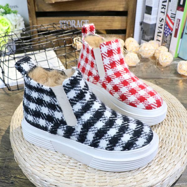 casual thick-soled high-net red women's shoes round toe plus velvet houndstooth check short boots lazy cotton shoes, Black
casual thick-soled high-net red women's shoes round toe plus velvet houndstooth check short boots lazy cotton shoes, Black