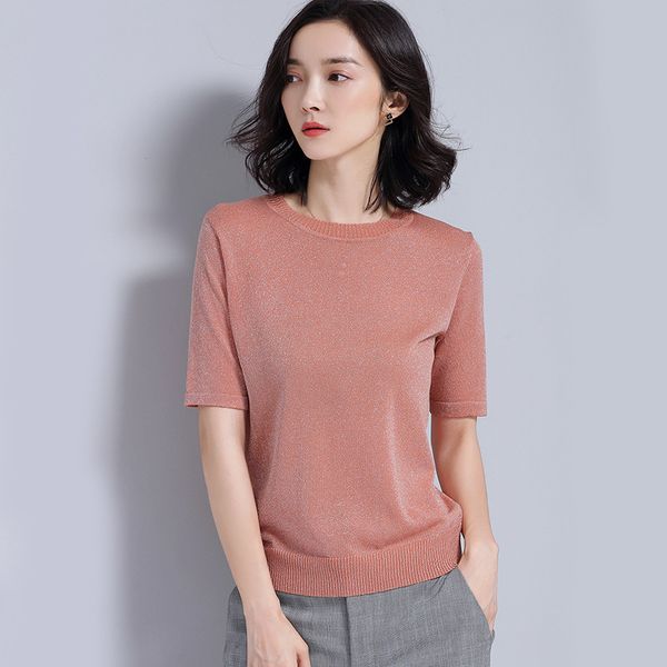 women short sleeve knitting woman for spring&summer rayon materials women blause, White;black