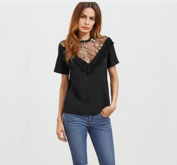 summer short sleeve t shirt women round neck clothes t shirt cut sew embroidered mesh t-shirt large size women clothing, White
summer short sleeve t shirt women round neck clothes t shirt cut sew embroidered mesh t-shirt large size women clothing, White