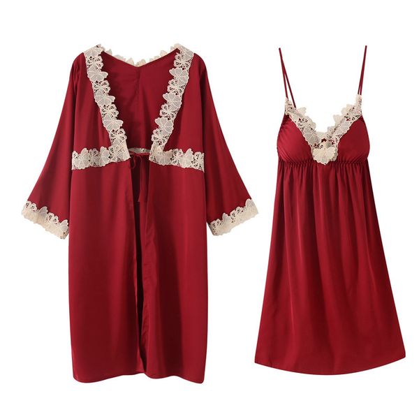 women's summer straps robe two-piece suit with chest pad gather nightdress ice silk home clothes silk nightgown, Black;red
women's summer straps robe two-piece suit with chest pad gather nightdress ice silk home clothes silk nightgown, Black;red