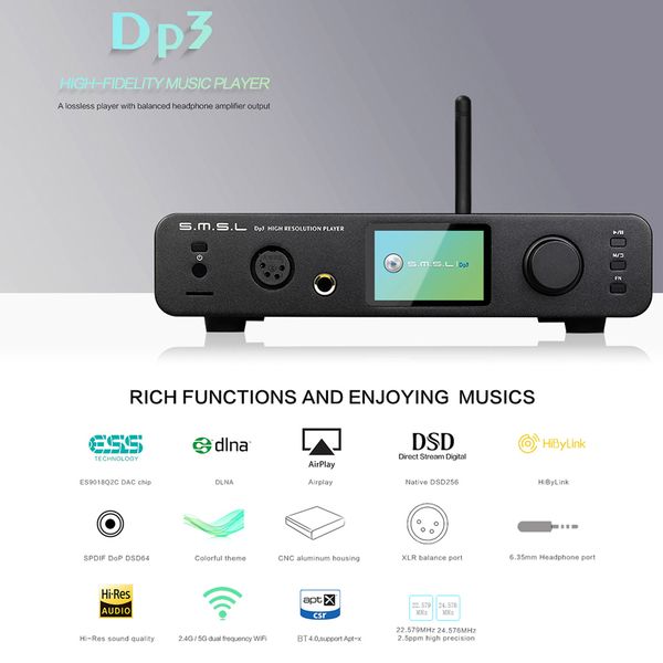 s.m.s.l dp3 hi-res digital audio player dac built-in headphone amplifier pcm 32bit/384khz dsd 256 with remote control
s.m.s.l dp3 hi-res digital audio player dac built-in headphone amplifier pcm 32bit/384khz dsd 256 with remote control