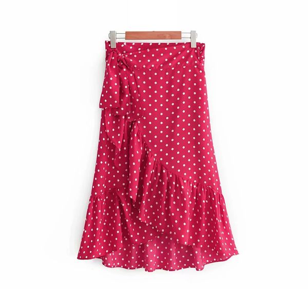 

klacwaya women ruffle dots skirts 2019 summer beach boho ladies waist adjustable rose red skirt elegant girls bohemian bottoms, Black