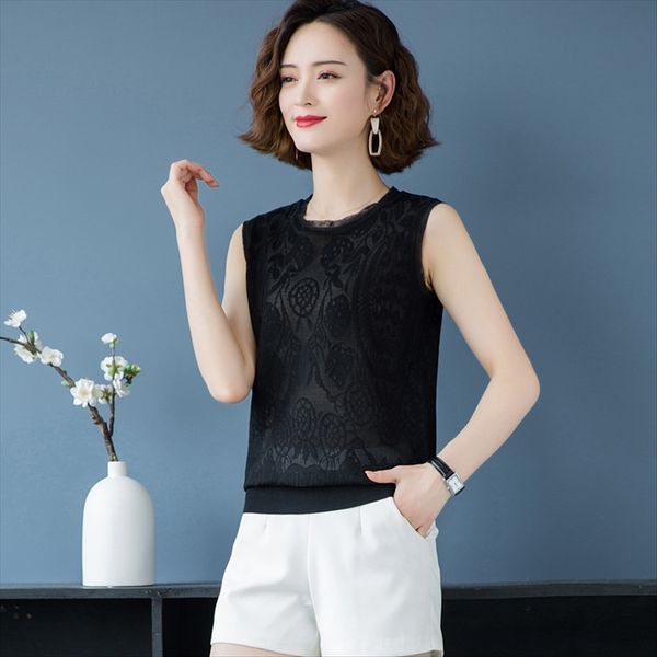 2020 women's shirt round neck ice silk carved temperament knitted ice linen sleeveless sweater shirt pullover sweater pullover t-shirt, White
2020 women's shirt round neck ice silk carved temperament knitted ice linen sleeveless sweater shirt pullover sweater pullover t-shirt, White