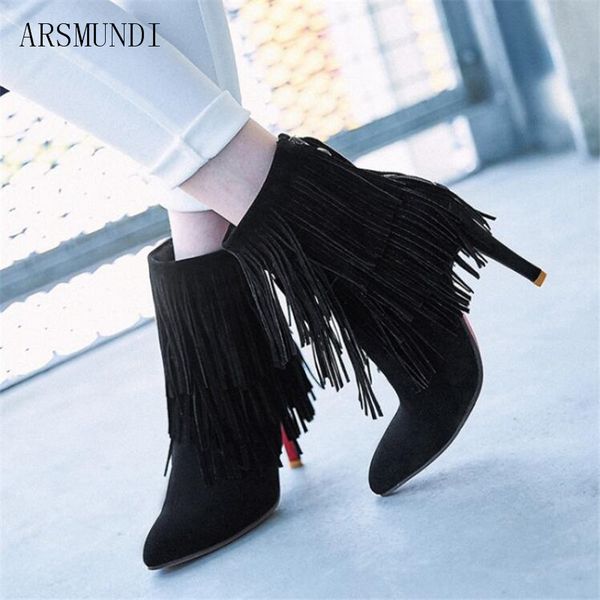 arsmundi 2018 autumn and winter new ladies high-heeled boots fashion fine with pointed tassels solid color short tube shoes l438, Black
arsmundi 2018 autumn and winter new ladies high-heeled boots fashion fine with pointed tassels solid color short tube shoes l438, Black