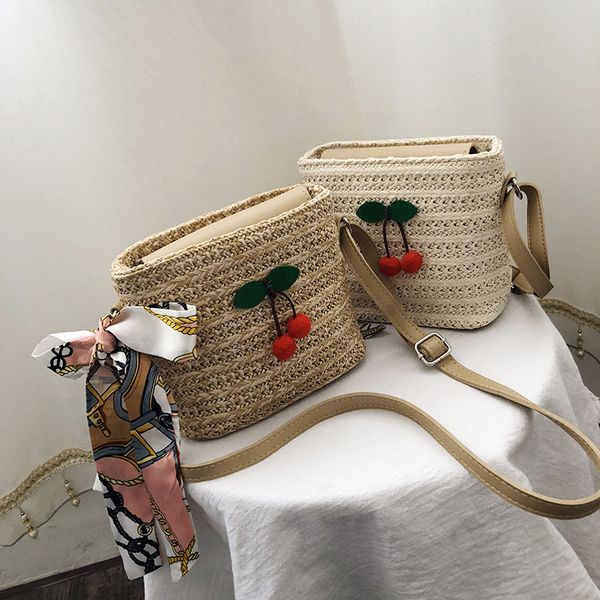 women's bag new silk scarf woven straw bag girl's cherry embroidered handbag shoulder/crossbody
women's bag new silk scarf woven straw bag girl's cherry embroidered handbag shoulder/crossbody