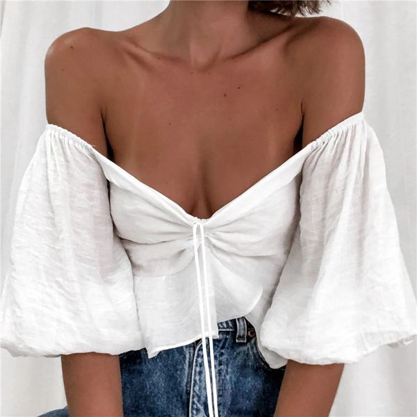 рассечение летний женский tshirts sexy шеи crop tops конструктора puff sleeve natural color casual tees женская одежда, White
рассечение летний женский tshirts sexy шеи crop tops конструктора puff sleeve natural color casual tees женская одежда, White