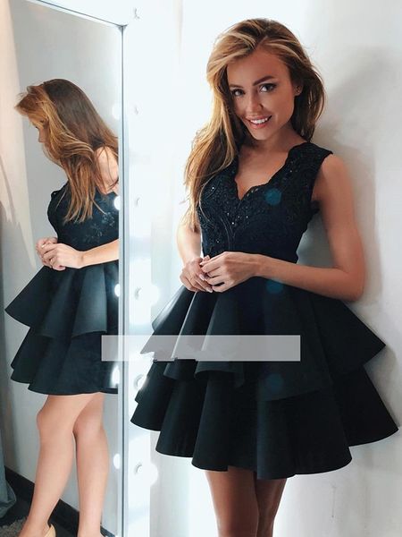 2019 elegant cocktail dresses a-line v-neck short mini satin lace beaded party plus size homecoming dresses, White;black
2019 elegant cocktail dresses a-line v-neck short mini satin lace beaded party plus size homecoming dresses, White;black